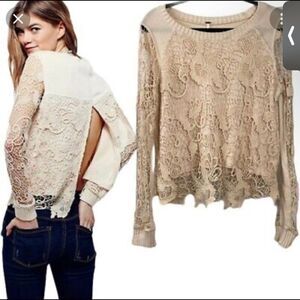 Free people shirt pretty rad pullover crochet lace open back xs coquette fairy
